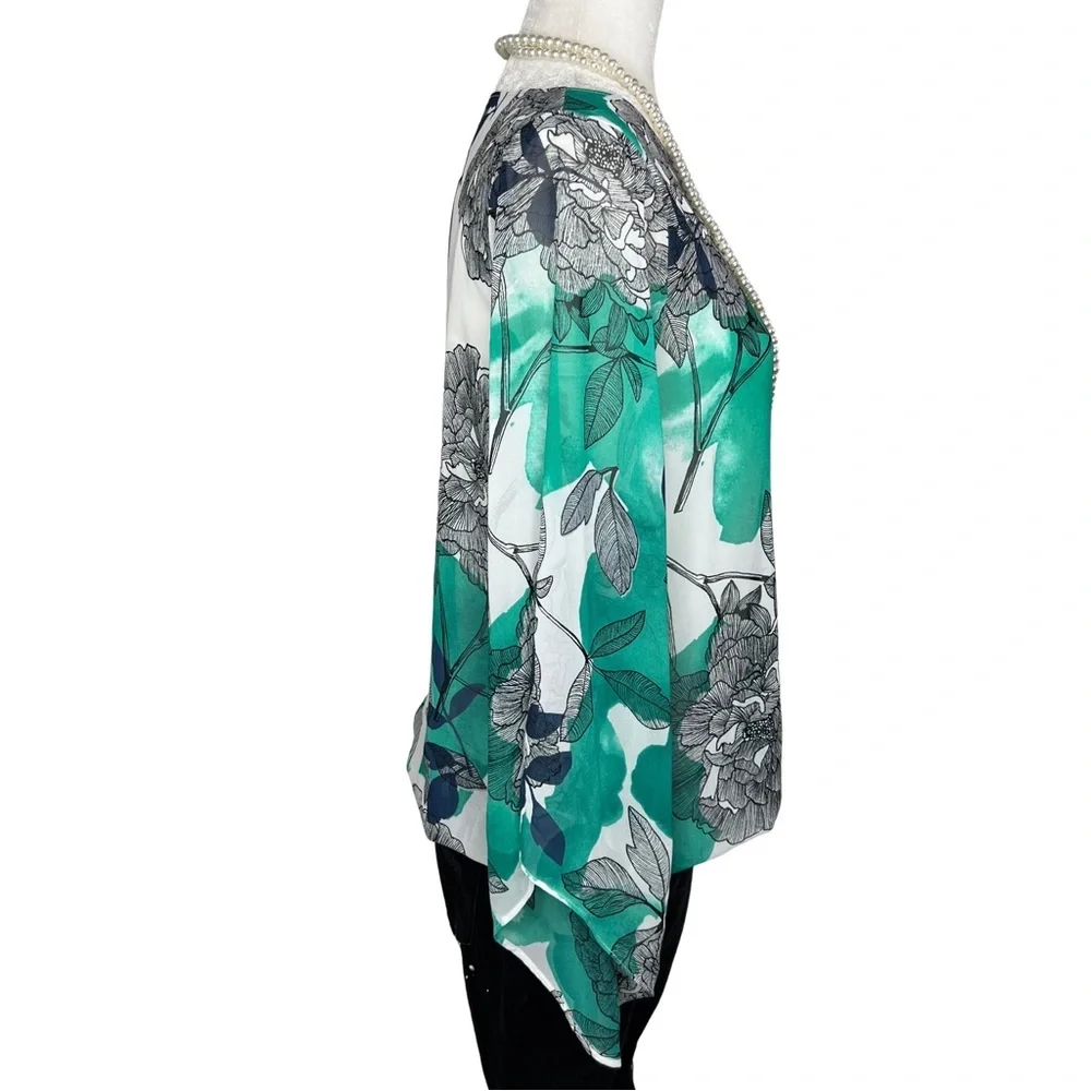 Alfani Floral Pullover Bubble Hem Top with Tank Angel Sleeves Green White Small - Picture 5 of 17